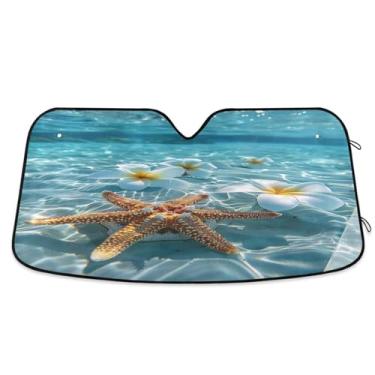 Imagem de Qilmy Protetor solar para para-brisa de carro com flor de ovo de praia, protetor de viseira dobrável, mantém fresco, bloqueia raios UV e acessórios para proteger carros, SUVs, caminhões-M359