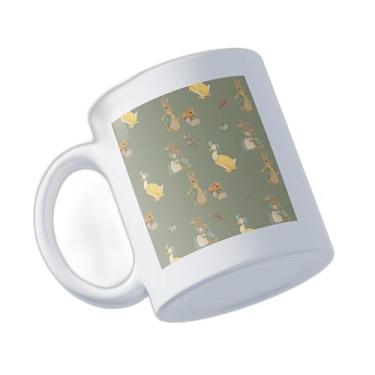 Imagem de Caneca Xícara de Café Porcelana 300ml Com Ilustração de Coelhos