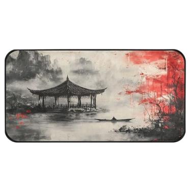 Imagem de Burbuja Tapete de cozinha com pintura a tinta chinesa 51 x 99 cm, tapete antiderrapante lavável com suporte de borracha, tapete para cozinha, sala de estar, banheiro, decoração de casa