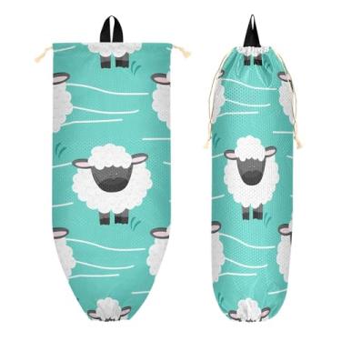 Imagem de xigua Suporte de parede para saco plástico de ovelhas fofas com cordão, 1 pacote, organizador de sacolas de compras reutilizável para bolsas, meias, roupas íntimas e gravatas