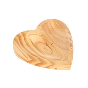Imagem de Yoholda Tigela de oração de madeira em forma de coração com cruz gravada e cartões de oração, presente de decoração de casa de Natal de Ação de Graças