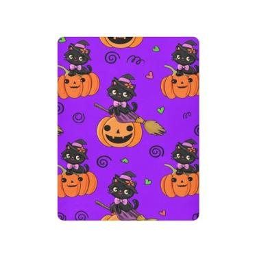 Imagem de Burbuja Lençol de berço para meninas e meninos, gato sentado em abóboras, macio, respirável, lençol para berço padrão e colchões, 68,5 x 99 cm