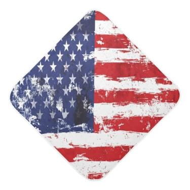 Imagem de STAYTOP Toalhas de bebê retrô com capuz de musselina com bandeira americana, toalha de banho super macia, toalhas de banho absorventes para banho recém-nascido unissex 76 x 76 cm