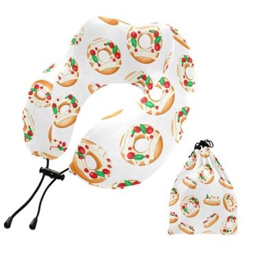 Imagem de Burbuja Travesseiro de pescoço de donuts de Natal para viagem, almofada de viagem de espuma viscoelástica para suporte de cabeça de carro de avião dormindo, lavável na máquina e portátil