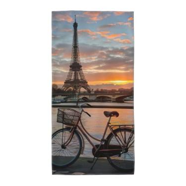 Imagem de SKKNT Torre Eiffel Toalha portátil com impressão de bicicleta toalhas de banho confortáveis praia piscina viagem academia reutilizável ecológica
