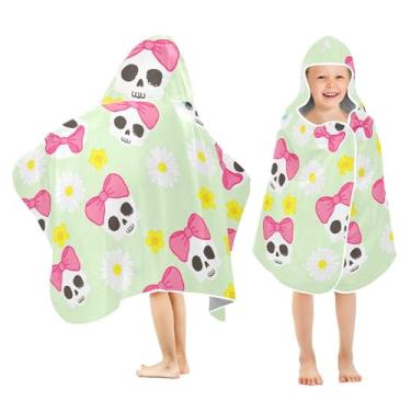 Imagem de Burbuja Toalha de banho com capuz com caveiras de desenho animado para crianças, toalha de praia de pelúcia macia absorvente para meninas e meninos 3-10 anos, 61 x 127 cm