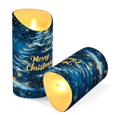 Imagem de Blueangle Pacote com 2 velas de flocos de neve para árvore de Natal sem chamas com controle remoto e temporizador, velas LED cintilantes (7,6 cm x 9,9 cm) para decoração de casa, casamento