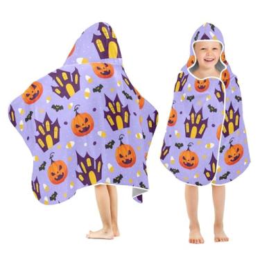 Imagem de Burbuja Castles Pumpkins Toalha de banho com capuz para crianças, toalha de praia de pelúcia macia absorvente para meninas e meninos 3-10 anos, 61 x 127 cm