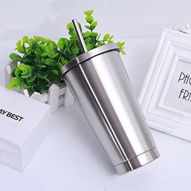 Imagem de Garrafa Térmica de Aço Inoxidável 304 para Bebidas Quentes e Frias com Conjunto Tampa Canudo Copo Café Portátil Viagem