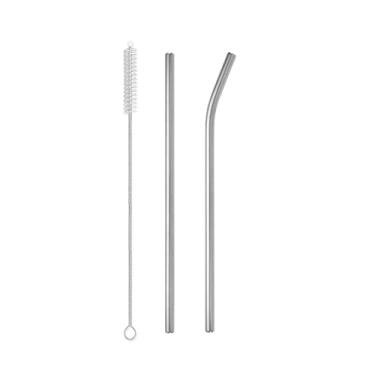 Imagem de Pacote com 2 canudos de aço inoxidável de 21,6 cm x 0,6 cm com 1 escova de limpeza, canudos reutilizáveis, compatíveis com garrafa de água de 590 ml, lavável na máquina, (prata)