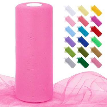 Imagem de JeogYong Rolos de tecido de tule rosa rosa 30,5 cm por 100 metros tecido de malha de poliéster fita de tule para saias tutu, embrulho de presente, decoração de aniversário/festa/casamento, artesanato