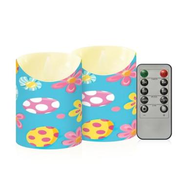 Imagem de Wassud Pacote com 2 lindas flores e ovos velas sem chama com controle remoto, velas realistas cintilantes com temporizador, velas decorativas para Natal, casamento, festa, decoração de casa pequena