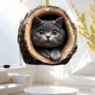 Imagem de Enfeite de Natal de gato fofo com buraco de árvore de acrílico, decoração de férias pendurada em cordas, presente criativo para árvore de Natal em casa/SDMM-01