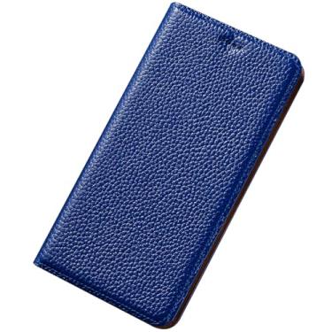 Imagem de LTLMYDAM Capa de couro genuíno para Xiaomi 17 Pro Max/17 Pro/17, carteira de textura de lichia, capa feita à mão, proteção total, à prova de choque, azul, 17