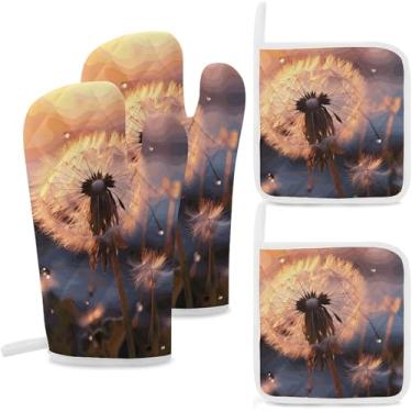 Imagem de 4 luvas de cozinha isoladas e suportes de panela resistentes ao calor para cozinhar, assar e manusear panelas quentes, seguras para micro-ondas (4 peças)