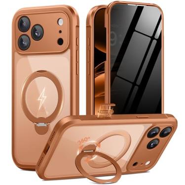 Imagem de BERFY Capa para iPhone 17 Pro Max, compatível com MagSafe, protetor de tela de privacidade integrado e suporte magnético giratório 360, capa de telefone transparente à prova de choque para 17 Pro Max