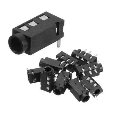 Imagem de uxcell Tomada estéreo de 12 peças, conector de áudio de 1/20.3 cm 3,5 mm 4 pinos PJ-320A PCB Mount soquete fêmea para microfone, fone de ouvido, reprodutor de mídia, leitor de MP3/MP4, preto