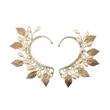 Imagem de Brincos de orelha de elfo feitos à mão, 2 peças, brincos de flor de fada dourada, brincos de rastejar, vintage, clipe de orelha, sem piercing, formatura, noiva, casamento, presentes para mulheres