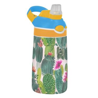 Imagem de Garrafa de água infantil verde com canudo 473 ml 473 ml Garrafa de água esportiva Tritan reutilizável à prova de vazamento para crianças, portátil, alça de transporte