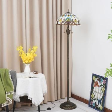 Imagem de Luminária de chão Tiffany, com cúpula de vitral, estilo vintage, dupla, para sala de estar, quarto ou escritório, iluminação brilhante, decoração rústica de canto, bronze, estilo barroco beg