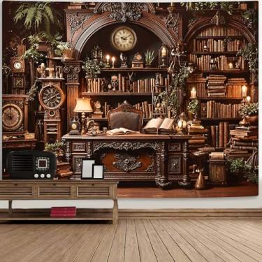 Imagem de Motanber Tapeçaria de estante medieval, tapeçarias vintage de biblioteca, pendurar na parede, gótico, Dark Academia, retrô, livro, tapeçaria grande para quarto, sala de estar, dormitório, 203 x 152 cm