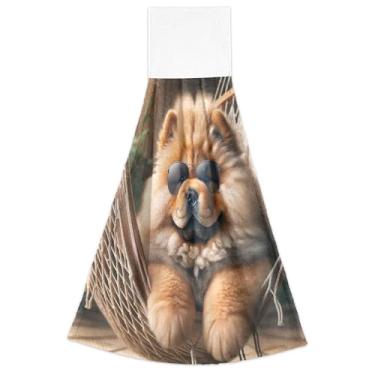 Imagem de Joisal Toalhas de mão fofas para cachorro Chow Chow Puppy Spring com laços para pendurar toalhas de gravata de forno ultra absorvente bonito toalha de cozinha conjunto decorativo de 2, 45 x 35