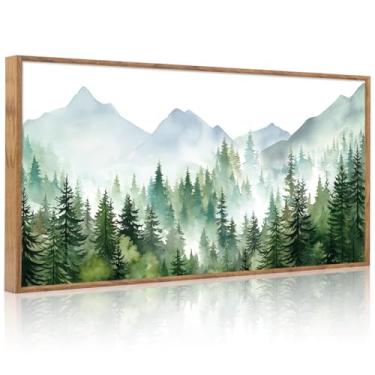 Imagem de CHDITB Arte de parede em tela emoldurada de paisagem de montanha (101,6 cm x 50,8 cm), impressão de arte de floresta de natureza boho, grande, abstrata, moderna, pinheiros, decoração de arte para