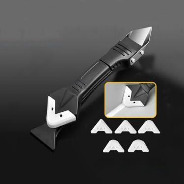 Imagem de Conjunto de 6 peças (5 cabeças de substituição) ferramentas de calafetagem de silicone, raspador de ângulo de cola de vidro, removedor de calafetagem de cabeça de aço inoxidável e raspador de selante