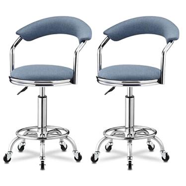 Imagem de Banco de bar, Banco de balcão giratório, altura ajustável, banquinho de jantar ilha de cozinha, assentos adicionais para hóspedes, conjunto de 2 bancos de bar e cadeira, B-wheel-Grey