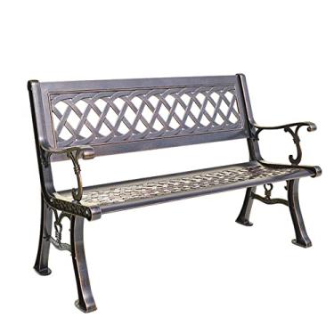 Imagem de LOERSS Banco com apoios de braço, banco de metal, banco de jardim, banco de parque, banco de parque ao ar livre, banco de metal para móveis com moldura resistente, com apoio de braço para encosto