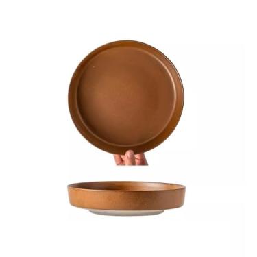 Imagem de Pratos de louça estilo retrô europeu prato redondo espesso prato de cerâmica prato de sobremesa prato de carne ocidental cor sólida prato de macarrão prato de jantar liso