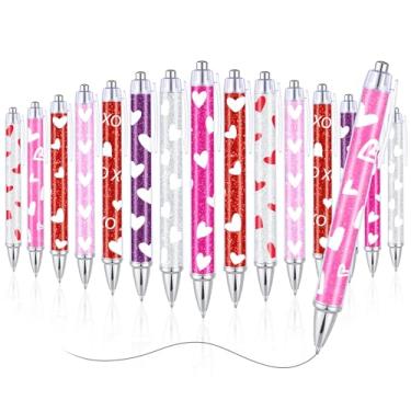 Imagem de Yeaqee 48 canetas esferográficas de dia dos namorados, cores a granel, canetas de impressão retráteis, lembrancinhas de festa de coração doce, 1,0 mm, tinta preta para presentes de festa, material de
