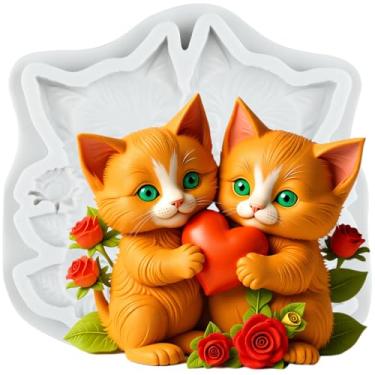 Imagem de MYPRACS Molde de silicone Little Cat Love para decoração de bolos, enfeite de cupcake, pasta de goma de chocolate, argila de polímero