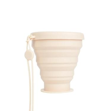 Imagem de Copo de viagem dobrável de silicone, copo dobrável de silicone com tampas, copo expansível para caminhadas, viagens ao ar livre (marrom e branco)