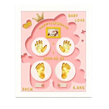 Imagem de MCstars Kit de mão e pegada de bebê – Moldura de lembrança de argila com impressão à mão, presente personalizado para mamãe nova, presente de primeiro aniversário, porta-retrato de bebê recém-nascido