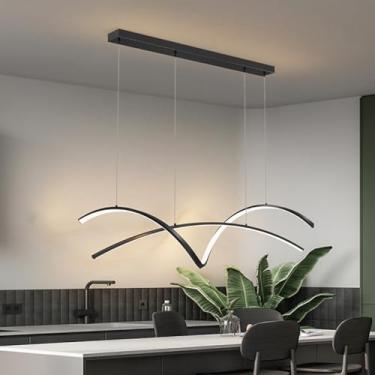 Imagem de Luminária pendente Wave de 110 cm, moderna, para mesa de jantar, lustre linear com intensidade regulável e controle remoto, altura ajustável, ideal para sala de estar, cozinha e sala de jant