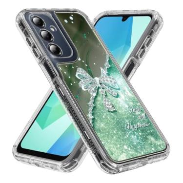 Imagem de Rosebono Compatível com Samsung Galaxy A16 Sparkle Rhinestone Diamond Colorful Butterfly Graphics Design 3-Layer Hybrid Armor Cover Case (azul-petróleo)