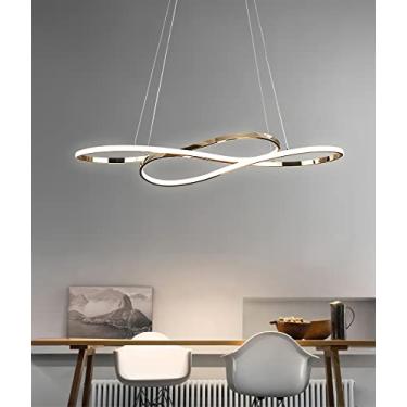 Imagem de Luminária pendente LED moderna para mesa de jantar, estilo lustre cromado, com intensidade regulável e controle remoto. Ideal para sala de estar, restaurante e cozinha.