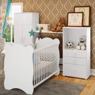 Imagem de Conjunto de Bebê Sonho Mágico com Guarda Roupa 2 Portas, Cômoda e Berço Siena Móveis Branco