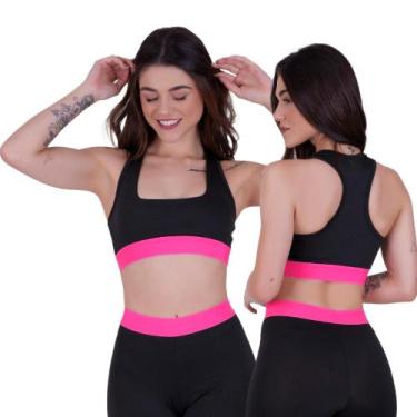 Imagem de Top Decote Quadrado Alça Larga Nadador Cropped Black Neon Com Forro - 