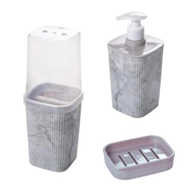 Imagem de Kit para Pia Banheiro Porta Sabonete e Porta Escova de Dente Preto ou Madeira Diversos Modelos, Ideal for Daily Hygiene Organization(Pedra (plástico))