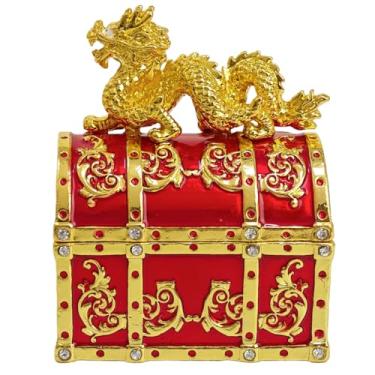 Imagem de Fengshuibringluck Feng Shui Caixa do Tesouro de Quatro Dragões Mini Ornamento de Mesa Estátua de Amuleto da Boa Sorte (Vermelho)