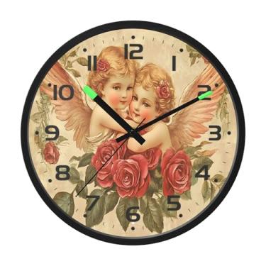 Imagem de SEHANY Lindo relógio de parede anjo silencioso sem tique-taque relógio redondo operado por bateria 30 cm controle de som luz noturna relógios de parede para sala de estar, cozinha, quarto, escritório