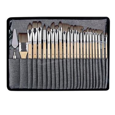 Imagem de Conjunto de pincéis de pintura Kit de pincéis de artista profissional com cabo de madeira, ventilador angular plano, pincéis de tinta a óleo para pintura em aquarela acrílica,