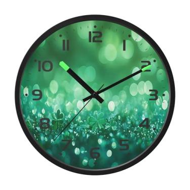 Imagem de SEHANY Relógio de parede Green Clover, silencioso, sem tique-taque, relógio redondo operado por bateria, controle de som, luz noturna, relógios de parede para sala de estar, cozinha, quarto