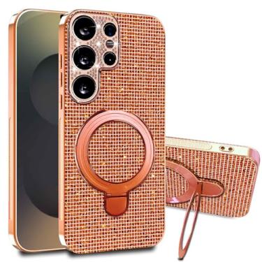 Imagem de LTLMYDAM Capa brilhante para Samsung Galaxy S25 Ultra/S25 Plus/S25, capa de telefone com proteção para câmera com glitter fino e brilhante, capa de anel ajustável, laranja, S25 Ultra