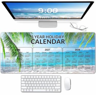 Imagem de Mouse pad calendário 2026-2027-2028 com borda costurada, grande mousepad de jogos para tapete de mesa de computador, acessórios de escritório de ano novo (70 x 30 cm) - praia