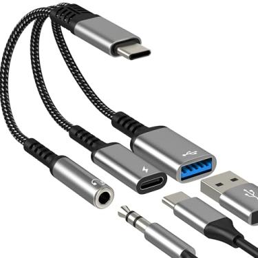 Imagem de Adaptador auxiliar para USB C (3 em 1) fone de ouvido para iPhone 17 16 15 áudio 3,5 mm divisor cabo tipo C para Apple Cord Charger Dongle USB 3.0 OTG carregamento duplo para iPad, carro, MacBook
