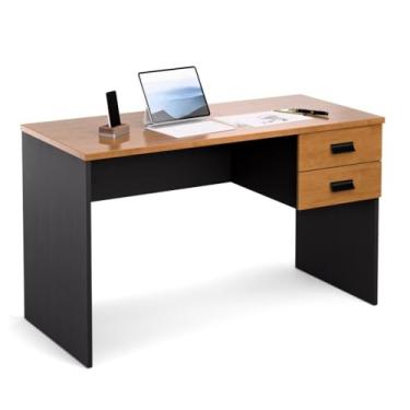 Imagem de Escrivaninha Home Office com 2 Gavetas Mesa de Computador para Estudo e Trabalho Moderna(Preto Canela)