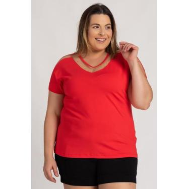 Imagem de Blusa Feminina Plus Size Visco Tule Decote Mangas - Serena, G3, Laranj
